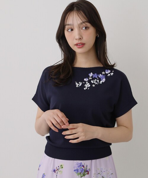 Sunauna(スーナウーナ)の「【SS~Lサイズ展開/スパンコール・ビジュー・刺繍】クラフトニット(ニット/セーター・レディース・ネイビー/グリーン系/ホワイト・40/38/34)」の16枚目の写真