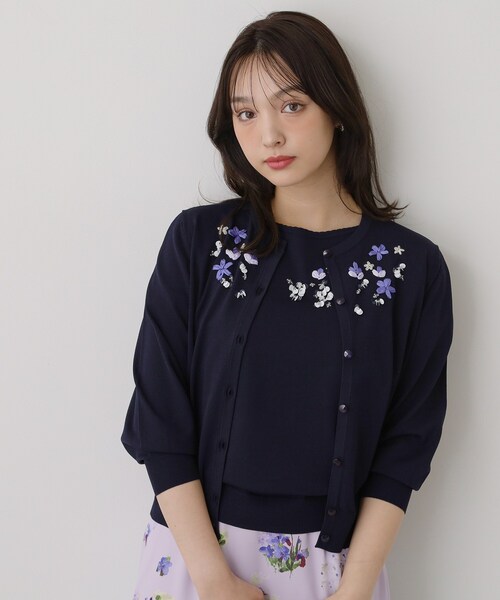 Sunauna(スーナウーナ)の「【SS~Lサイズ展開/スパンコール・ビジュー・刺繍】クラフトニット(ニット/セーター・レディース・ネイビー/グリーン系/ホワイト・40/38/34)」の18枚目の写真