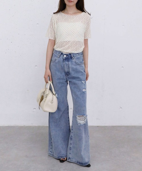 archives(アルシーヴ)の「【1枚でも重ねても可愛い】ドットアソートレースTOPS(Tシャツ/カットソー・レディース・アイボリー/オフホワイト/ブラック・MEDIUM)」の8枚目の写真