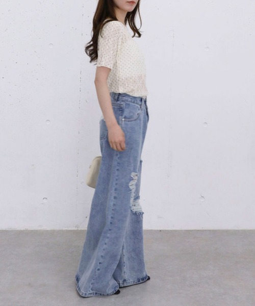 archives(アルシーヴ)の「【1枚でも重ねても可愛い】ドットアソートレースTOPS(Tシャツ/カットソー・レディース・アイボリー/オフホワイト/ブラック・MEDIUM)」の10枚目の写真