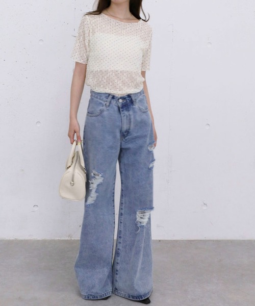 archives(アルシーヴ)の「【1枚でも重ねても可愛い】ドットアソートレースTOPS(Tシャツ/カットソー・レディース・アイボリー/オフホワイト/ブラック・MEDIUM)」の9枚目の写真