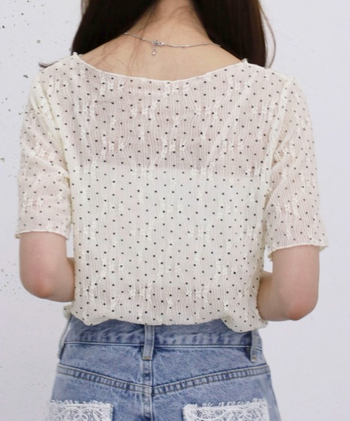 archives(アルシーヴ)の「【1枚でも重ねても可愛い】ドットアソートレースTOPS(Tシャツ/カットソー・レディース・アイボリー/オフホワイト/ブラック・MEDIUM)」の7枚目の写真
