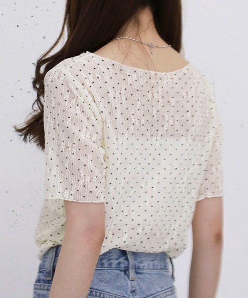 archives(アルシーヴ)の「【1枚でも重ねても可愛い】ドットアソートレースTOPS(Tシャツ/カットソー・レディース・アイボリー/オフホワイト/ブラック・MEDIUM)」の6枚目の写真