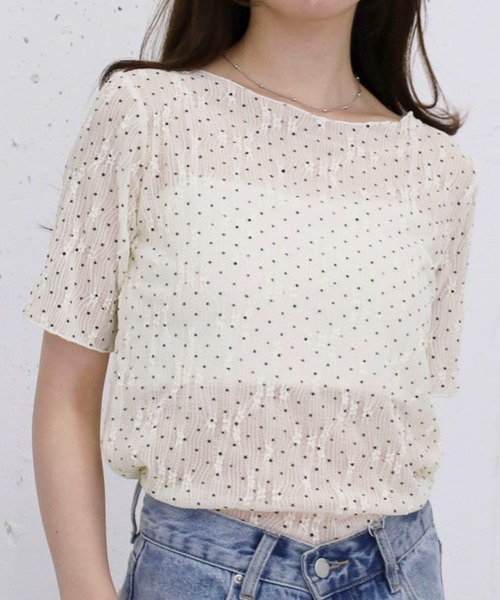 archives(アルシーヴ)の「【1枚でも重ねても可愛い】ドットアソートレースTOPS(Tシャツ/カットソー・レディース・アイボリー/オフホワイト/ブラック・MEDIUM)」の5枚目の写真