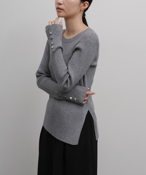 select MOCA Et(セレクトモカエト)の「【Et】Crew Neck Button Sleeve Knit(ニット/セーター・レディース・グレー/ブラック/ベージュ・FREE)」の12枚目の写真