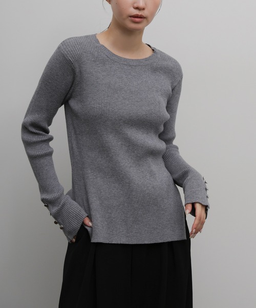 select MOCA Et(セレクトモカエト)の「【Et】Crew Neck Button Sleeve Knit(ニット/セーター・レディース・グレー/ブラック/ベージュ・FREE)」の10枚目の写真
