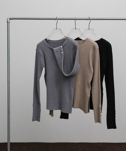 select MOCA Et(セレクトモカエト)の「【Et】Crew Neck Button Sleeve Knit(ニット/セーター・レディース・グレー/ブラック/ベージュ・FREE)」の14枚目の写真