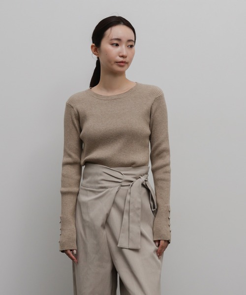 select MOCA Et(セレクトモカエト)の「【Et】Crew Neck Button Sleeve Knit(ニット/セーター・レディース・グレー/ブラック/ベージュ・FREE)」の21枚目の写真