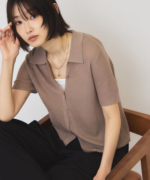 AMERICAN HOLIC(アメリカンホリック)の「襟付きスキッパー半袖ニットポロ(ポロシャツ・レディース・オフホワイト/ブラック/ベージュ・L/M)」の22枚目の写真