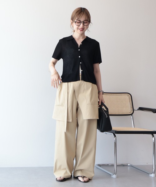 AMERICAN HOLIC(アメリカンホリック)の「襟付きスキッパー半袖ニットポロ(ポロシャツ・レディース・オフホワイト/ブラック/ベージュ・L/M)」の10枚目の写真
