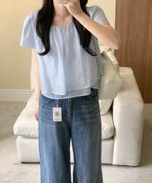 Uネックシャツトップス