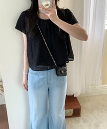 Uネックシャツトップス