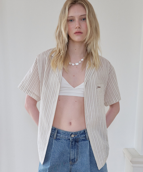 FRIVER07（フリバー07）の「Stripe collar half shirt [FRSP08SH01]_Beige（シャツ/ブラウス・レディース・Beige・FREE）」の2枚目の写真
