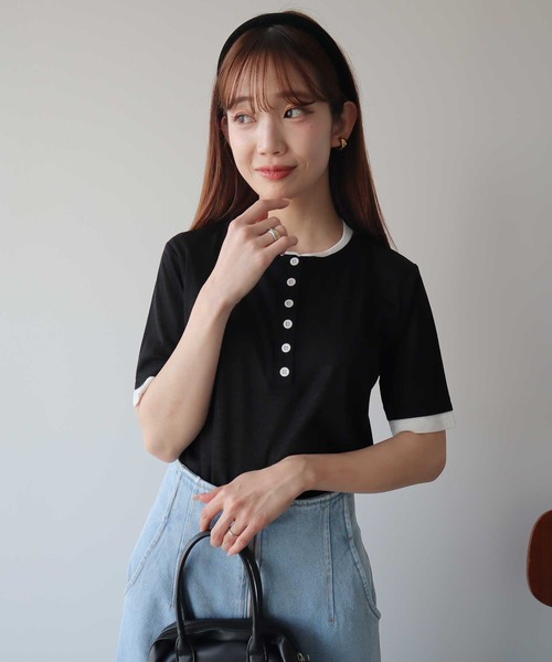 earth music&ecology(アースミュージックアンドエコロジー)の「シアーレイヤード風5分袖プルオーバー(Tシャツ/カットソー・レディース・ブラック/オフホワイト/ブラウン/ライラック・FREE)」の5枚目の写真