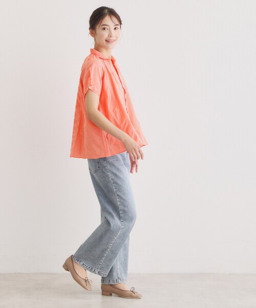 LAURA ASHLEY(ローラアシュレイ)の「【日本製/ワンマイルウエア】コットンワイドストライプ ギャザーブラウス(シャツ/ブラウス・レディース・グレー/ライトオレンジ系・38)」の9枚目の写真