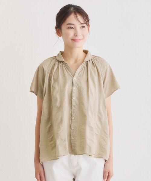 LAURA ASHLEY(ローラアシュレイ)の「【日本製/ワンマイルウエア】コットンワイドストライプ ギャザーブラウス(シャツ/ブラウス・レディース・グレー/ライトオレンジ系・38)」の11枚目の写真