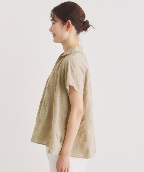 LAURA ASHLEY(ローラアシュレイ)の「【日本製/ワンマイルウエア】コットンワイドストライプ ギャザーブラウス(シャツ/ブラウス・レディース・グレー/ライトオレンジ系・38)」の12枚目の写真