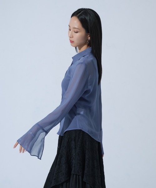 Ellno de Mavie(エルノデメヴィ)の「楊柳シアーフレアスリーブシャツ(シャツ/ブラウス・レディース・ブラック/ブルー・FREE)」の8枚目の写真
