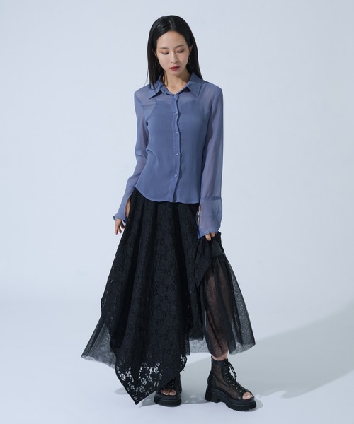 Ellno de Mavie(エルノデメヴィ)の「楊柳シアーフレアスリーブシャツ(シャツ/ブラウス・レディース・ブラック/ブルー・FREE)」の12枚目の写真