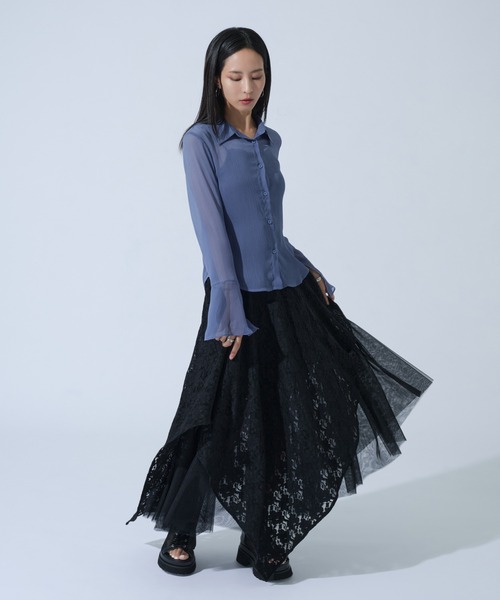 Ellno de Mavie(エルノデメヴィ)の「楊柳シアーフレアスリーブシャツ(シャツ/ブラウス・レディース・ブラック/ブルー・FREE)」の13枚目の写真