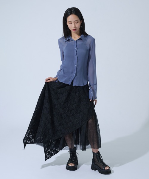 Ellno de Mavie(エルノデメヴィ)の「楊柳シアーフレアスリーブシャツ(シャツ/ブラウス・レディース・ブラック/ブルー・FREE)」の14枚目の写真