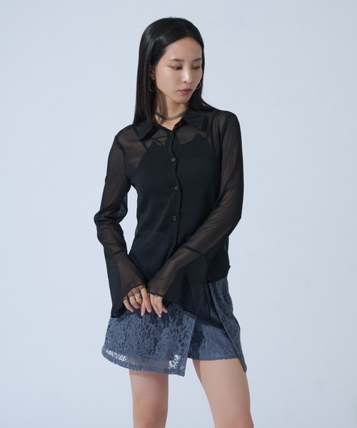 Ellno de Mavie(エルノデメヴィ)の「楊柳シアーフレアスリーブシャツ(シャツ/ブラウス・レディース・ブラック/ブルー・FREE)」の19枚目の写真
