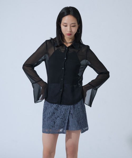 Ellno de Mavie(エルノデメヴィ)の「楊柳シアーフレアスリーブシャツ(シャツ/ブラウス・レディース・ブラック/ブルー・FREE)」の20枚目の写真
