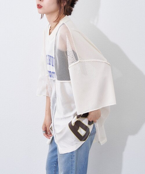 etsinta（エシンタ）の「【etsinta】リメイクメッシュBIGプルオーバー（Tシャツ/カットソー・レディース・グリーン/ネイビー/オフホワイト・ONE SIZE）」の6枚目の写真