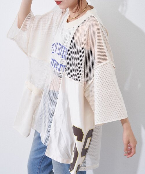etsinta（エシンタ）の「【etsinta】リメイクメッシュBIGプルオーバー（Tシャツ/カットソー・レディース・グリーン/ネイビー/オフホワイト・ONE SIZE）」の8枚目の写真