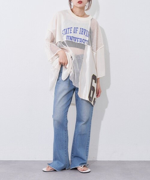 etsinta（エシンタ）の「【etsinta】リメイクメッシュBIGプルオーバー（Tシャツ/カットソー・レディース・グリーン/ネイビー/オフホワイト・ONE SIZE）」の10枚目の写真