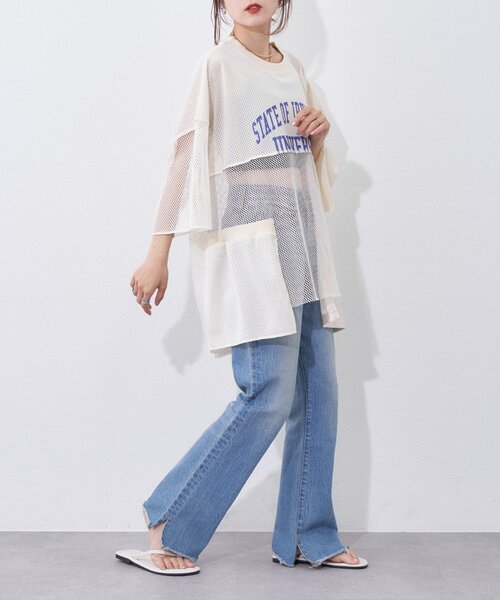 etsinta（エシンタ）の「【etsinta】リメイクメッシュBIGプルオーバー（Tシャツ/カットソー・レディース・グリーン/ネイビー/オフホワイト・ONE SIZE）」の12枚目の写真