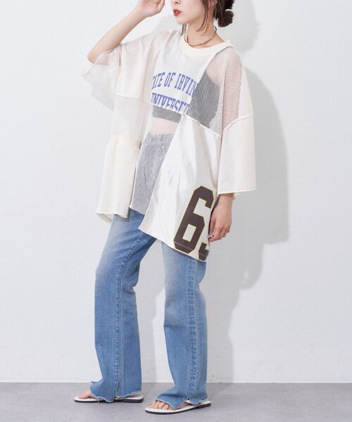 etsinta（エシンタ）の「【etsinta】リメイクメッシュBIGプルオーバー（Tシャツ/カットソー・レディース・グリーン/ネイビー/オフホワイト・ONE SIZE）」の13枚目の写真