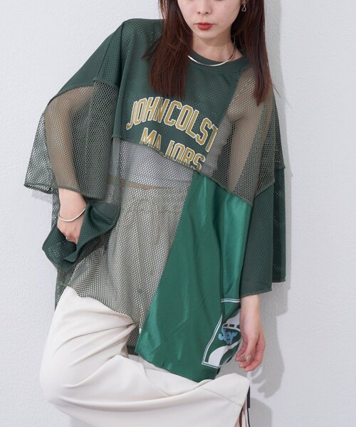 etsinta（エシンタ）の「【etsinta】リメイクメッシュBIGプルオーバー（Tシャツ/カットソー・レディース・グリーン/ネイビー/オフホワイト・ONE SIZE）」の14枚目の写真