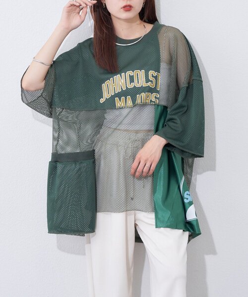 etsinta（エシンタ）の「【etsinta】リメイクメッシュBIGプルオーバー（Tシャツ/カットソー・レディース・グリーン/ネイビー/オフホワイト・ONE SIZE）」の15枚目の写真