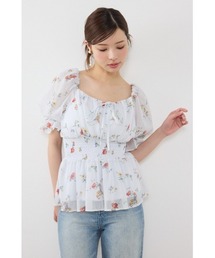 ハーフスリーブボリュームペプラムブラウス 夏服