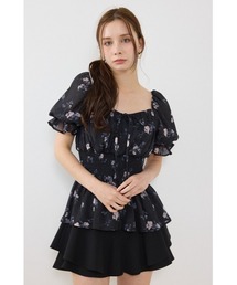 ハーフスリーブボリュームペプラムブラウス 夏服