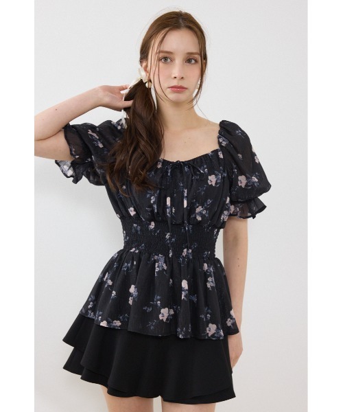rienda(リエンダ)の「ハーフスリーブボリュームペプラムブラウス 夏服(シャツ/ブラウス・レディース・パープル/ブラック/ライトイエロー・FREE)」の5枚目の写真