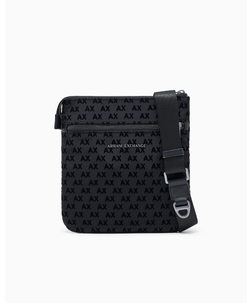 ARMANI EXCHANGE(アルマーニエクスチェンジ)の「【A|X アルマーニ エクスチェンジ】オールオーバーフロッキーロゴ フラットショルダーバッグ(ショルダーバッグ・メンズ・ブラック・FREE)」の1枚目の写真