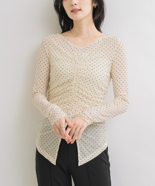 NEUNA（ヌナ）の「フロントギャザードットシアートップス（Tシャツ/カットソー・レディース・ブラウン/アイボリー・FREE）」の12枚目の写真