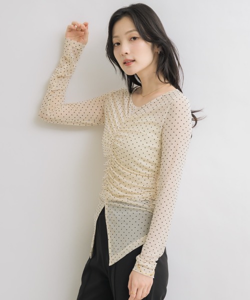 NEUNA（ヌナ）の「フロントギャザードットシアートップス（Tシャツ/カットソー・レディース・ブラウン/アイボリー・FREE）」の9枚目の写真