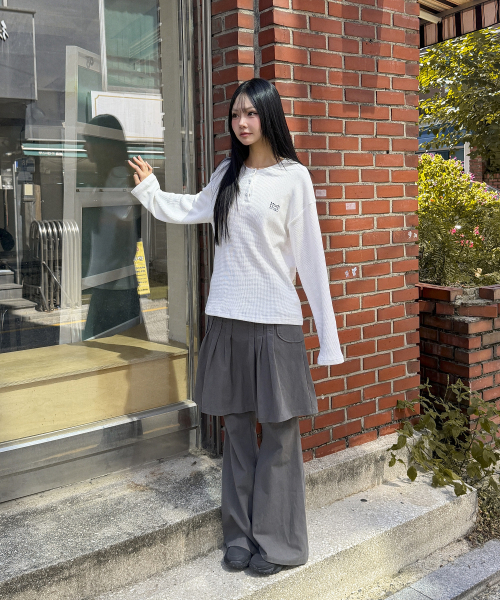 muahmuah（ムーアムーア）の「ワッフルピグメントヘンリーネック長袖Tシャツ[ホワイト]（Tシャツ/カットソー・レディース・その他・FREE）」の10枚目の写真