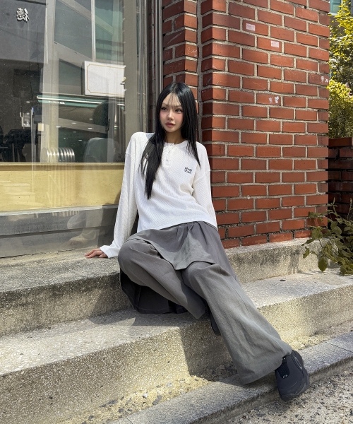 muahmuah（ムーアムーア）の「ワッフルピグメントヘンリーネック長袖Tシャツ[ホワイト]（Tシャツ/カットソー・レディース・その他・FREE）」の11枚目の写真