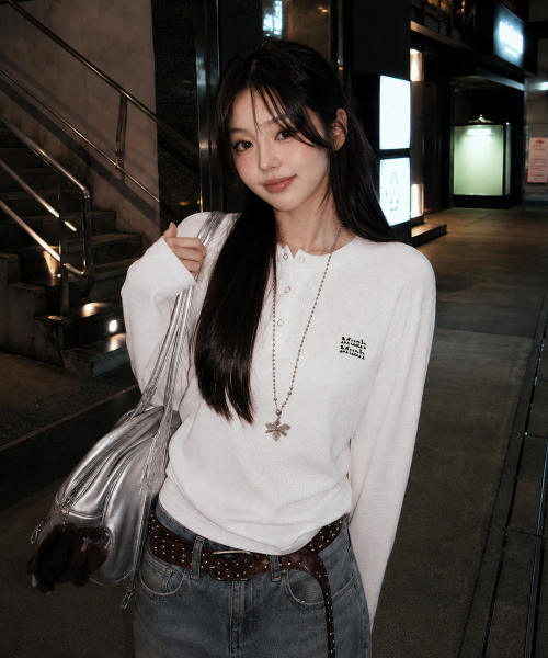 muahmuah（ムーアムーア）の「ワッフルピグメントヘンリーネック長袖Tシャツ[ホワイト]（Tシャツ/カットソー・レディース・その他・FREE）」の19枚目の写真