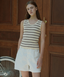 Stripe Basic Round Knit Sleeveless (beige)