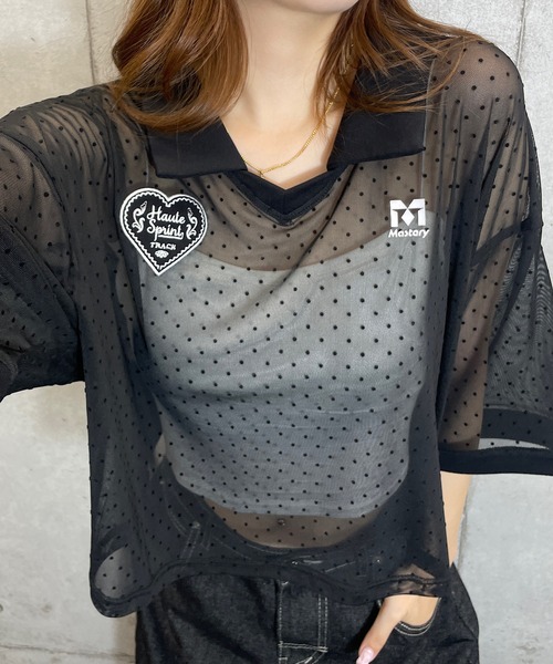 ROGER AND RAW（ロジャーアンドロウ）の「ドットシアー 半袖ユニフォームトップス（Tシャツ/カットソー・レディース・ホワイト/ブラック・FREE）」の2枚目の写真