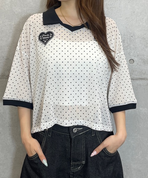 ROGER AND RAW（ロジャーアンドロウ）の「ドットシアー 半袖ユニフォームトップス（Tシャツ/カットソー・レディース・ホワイト/ブラック・FREE）」の22枚目の写真