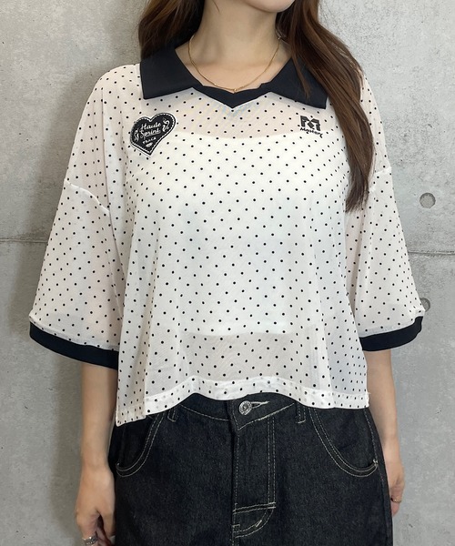 ROGER AND RAW（ロジャーアンドロウ）の「ドットシアー 半袖ユニフォームトップス（Tシャツ/カットソー・レディース・ホワイト/ブラック・FREE）」の21枚目の写真