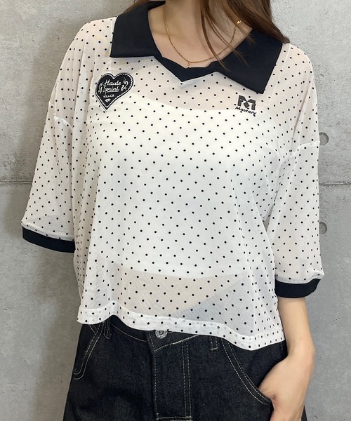 ROGER AND RAW（ロジャーアンドロウ）の「ドットシアー 半袖ユニフォームトップス（Tシャツ/カットソー・レディース・ホワイト/ブラック・FREE）」の20枚目の写真