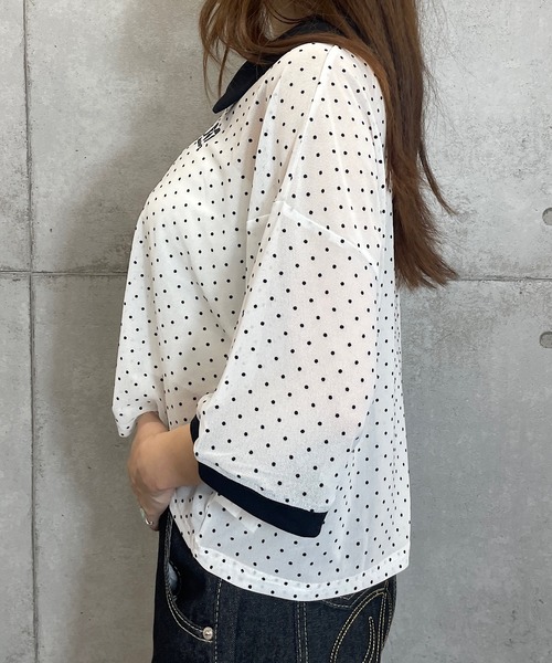ROGER AND RAW（ロジャーアンドロウ）の「ドットシアー 半袖ユニフォームトップス（Tシャツ/カットソー・レディース・ホワイト/ブラック・FREE）」の19枚目の写真