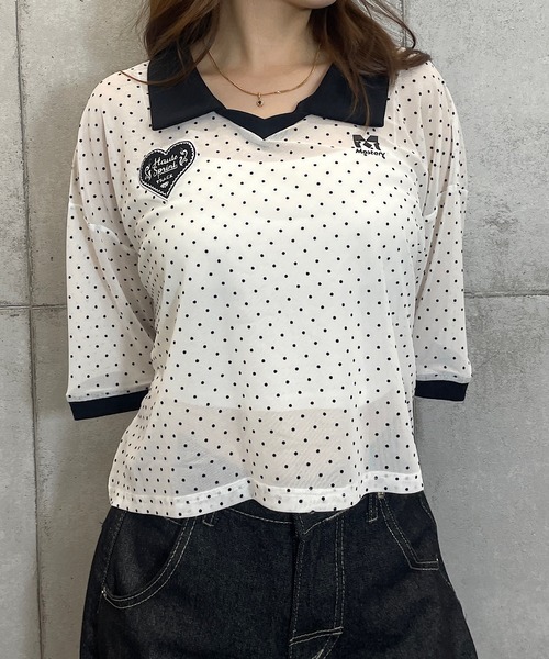ROGER AND RAW（ロジャーアンドロウ）の「ドットシアー 半袖ユニフォームトップス（Tシャツ/カットソー・レディース・ホワイト/ブラック・FREE）」の17枚目の写真